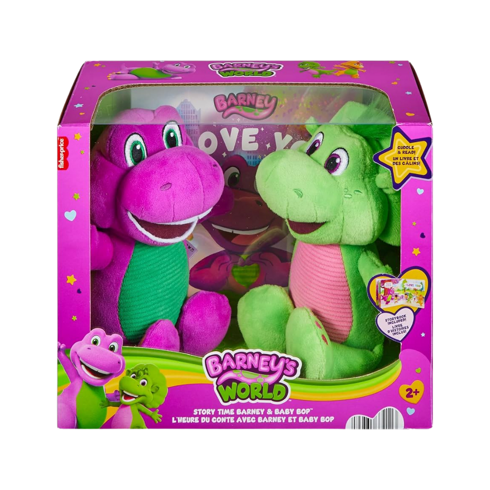 Barney & Baby Bop plushes with storybook 2+