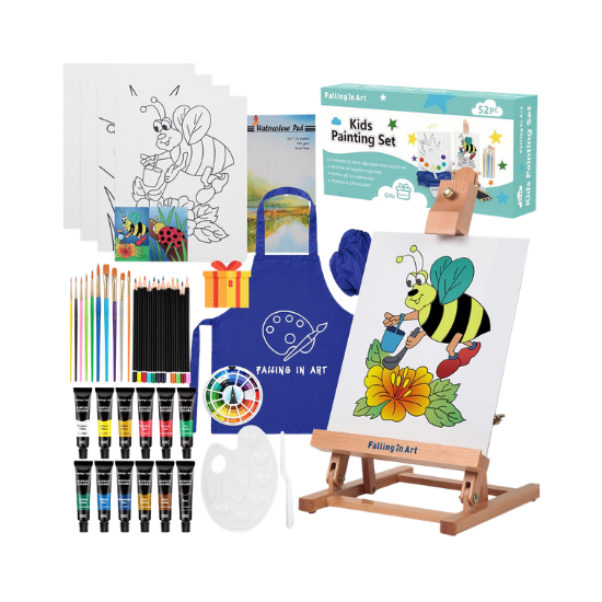 Painting with Acrylic Watercolour Wood Easel Smock & Brushes