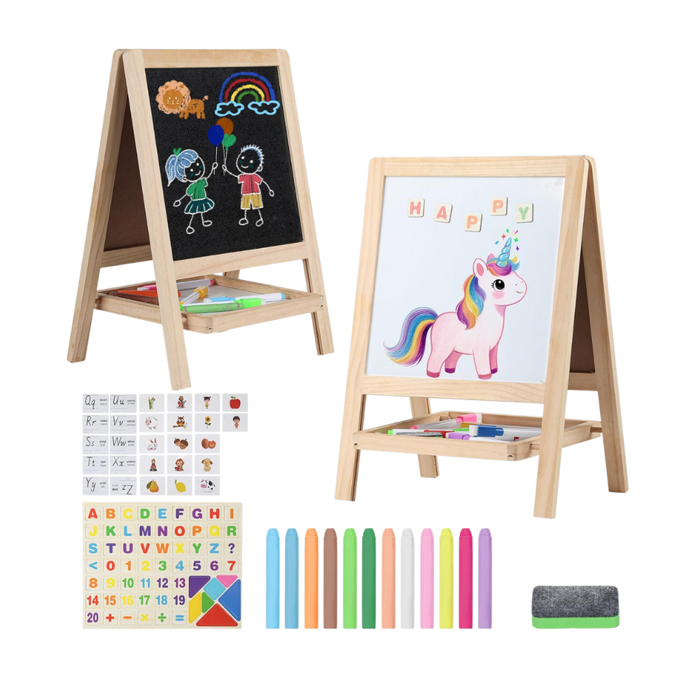 Wooden Table Top Easel 3-in-1 Draw Chalk Magnetic 3+