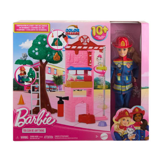 Barbie Firefighter Fire Station 2 pets 10+ pc