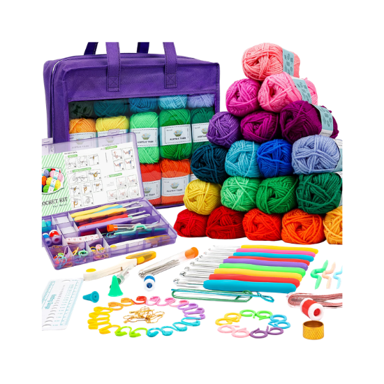 Crochet Yarn Kit Includes 1650 Yards in 30 Colours Acrylic 6+