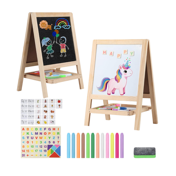 Wooden Table Top Easel 3-in-1 Draw Chalk Magnetic 3+